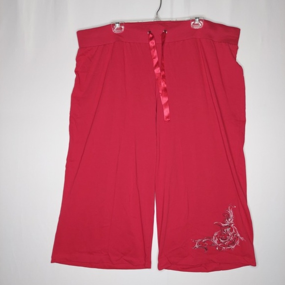 V-Sport Capris Womens 26/28 Red Jersey‎ Knit Wide Leg Elastic Waist Drawstring